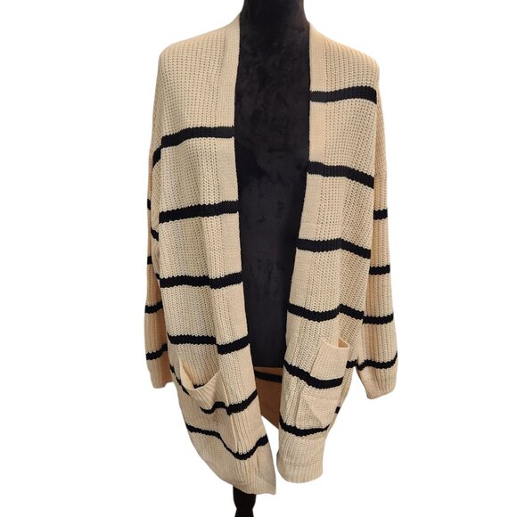 NWT Main Strip Beige and Black Stripe Cardigan Size L - Picture 1 of 6